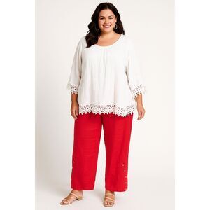 NWT Soft Surroundings Wide Leg Full Length Coral 100% Cotton Pants Size 2X (22W)